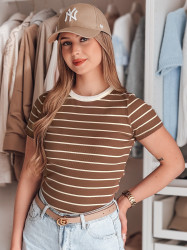 T-shirt damskie basic w paski LINESS brązowy Dstreet
