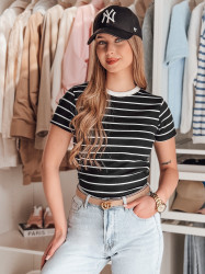 T-shirt damskie basic w paski LINESS czarny Dstreet
