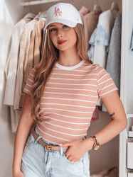 T-shirt damskie basic w paski LINESS różowy Dstreet