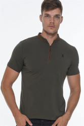 T8571 DEWBERRY ZIPPER MEN'S T-SHIRT-KHAKI