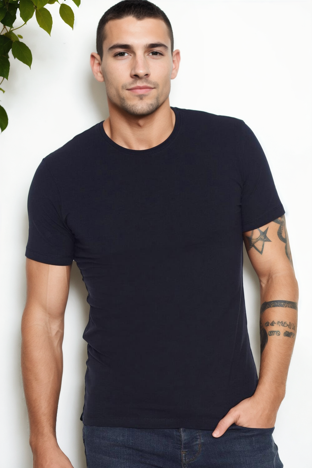 T9569 DEWBERRY BICYCLE COLLAR MEN'S T-SHIRT-NAVY BLUE