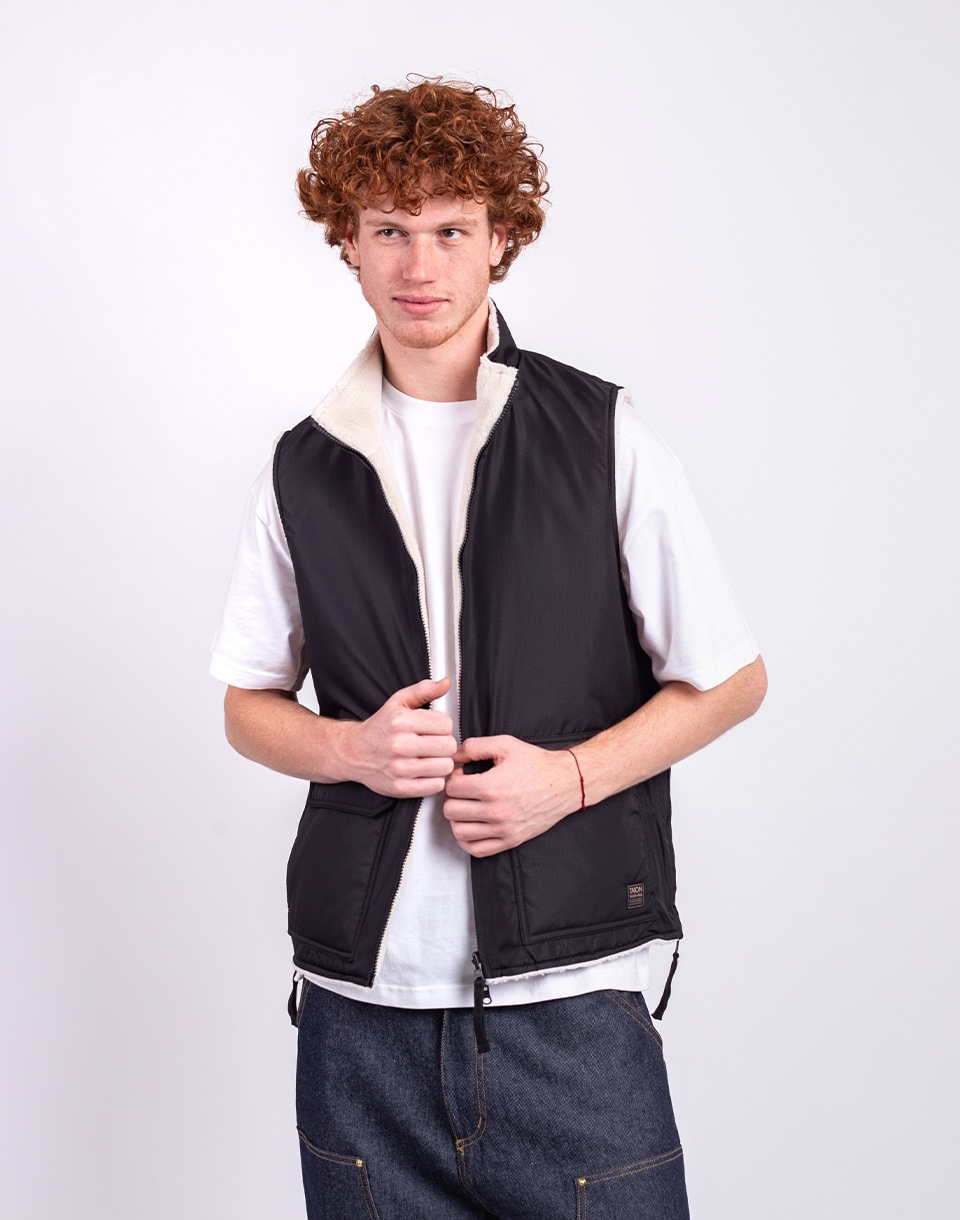 Taion Non Down Military Reversible Boa Hi Neck Vest BLACK×CREAM S