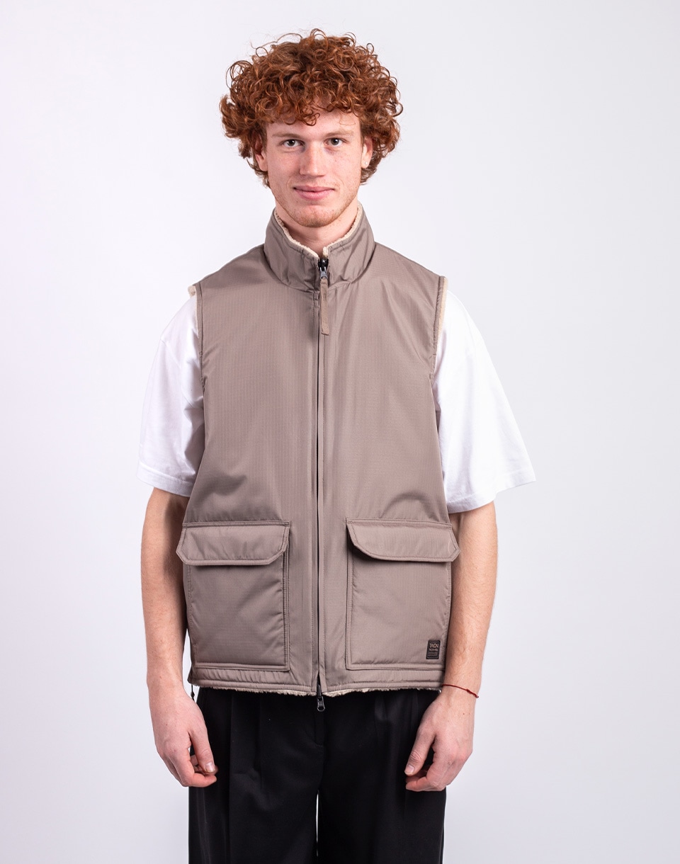 Taion Non Down Military Reversible Boa Hi Neck Vest L.MOCHA×BEIGE S