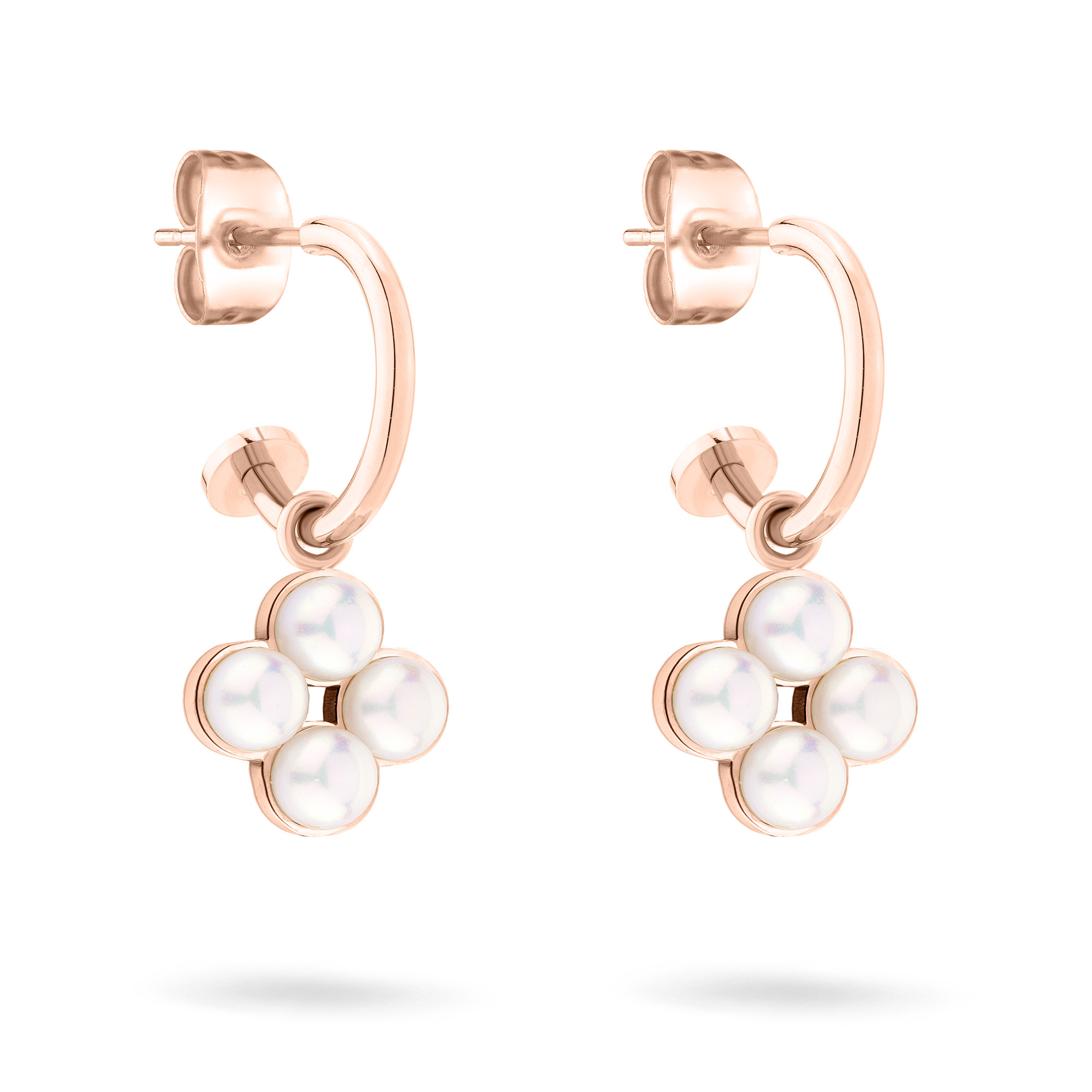 Tamaris Slušivé bronzové kruhové náušnice 2v1 Flower Pearl TJ-0522-E