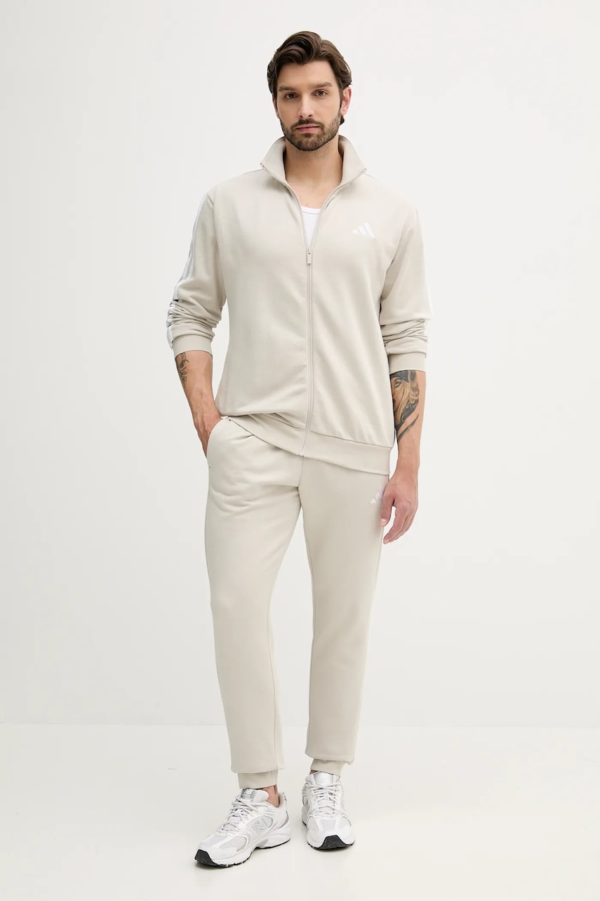 Tepláková souprava adidas 3-Stripes pánská, béžová barva, JX5547