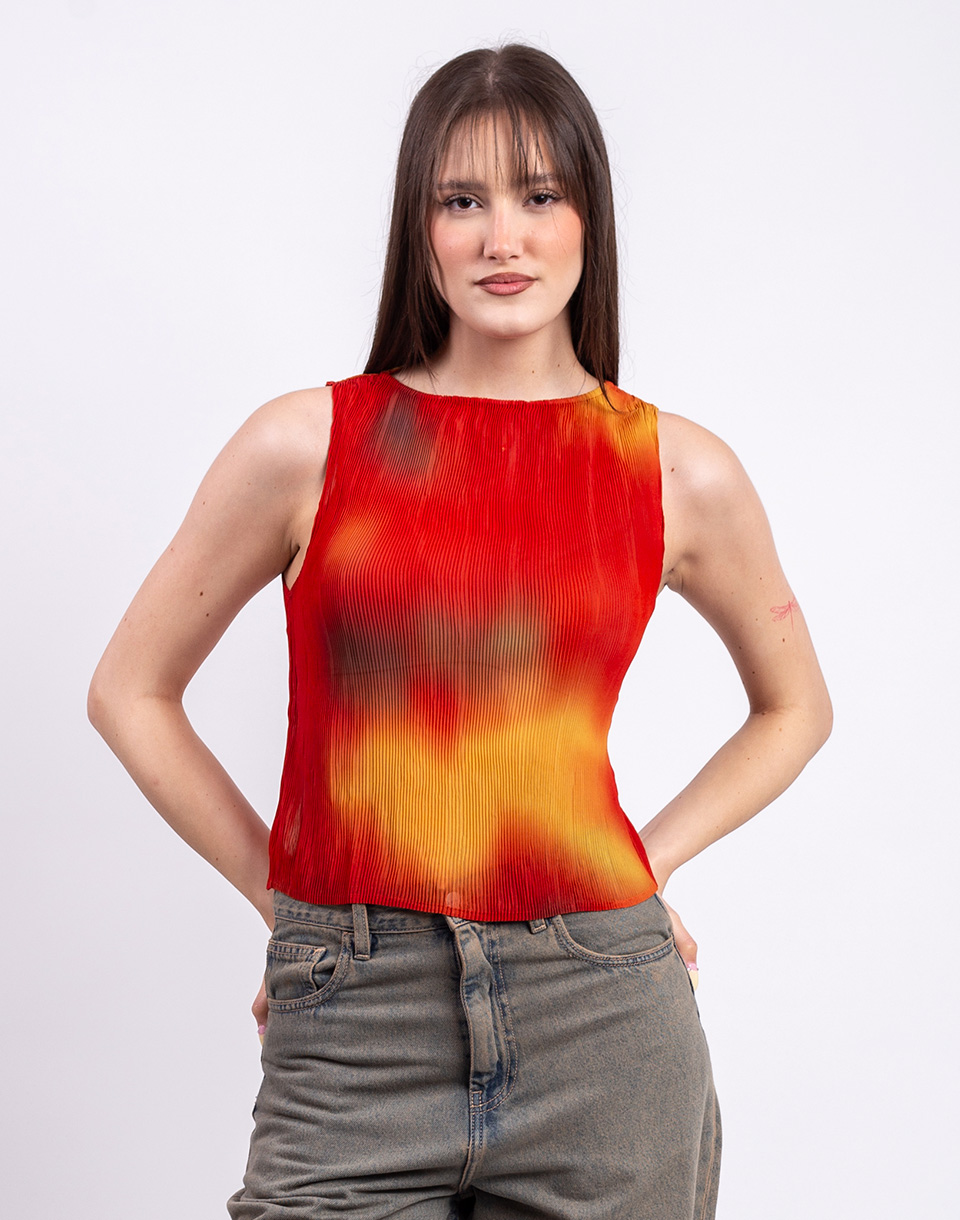 Thinking MU Flowers Pleated Dora Top MULTICOLOR L