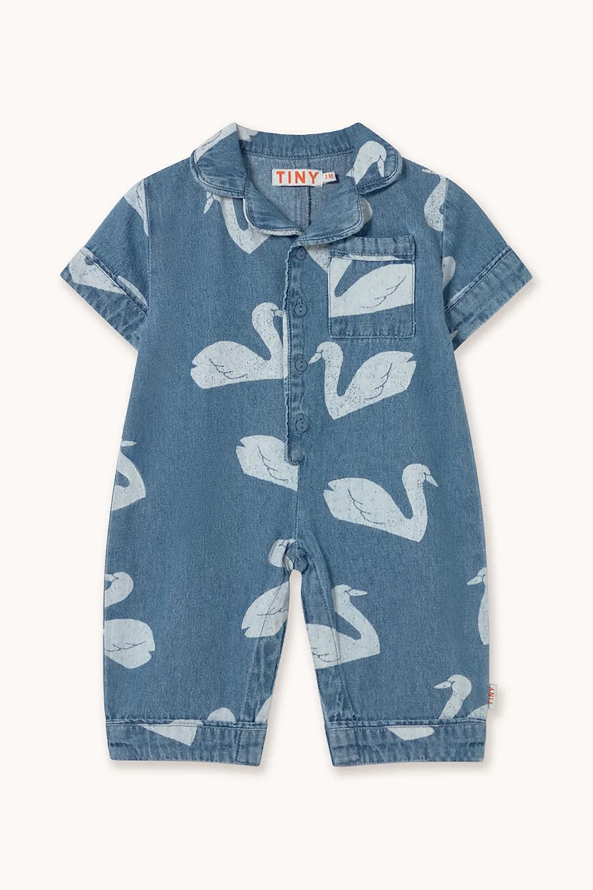 Tinycottons  Kojenecký džínový overal  BIG SWANS BABY ONE-PIECE