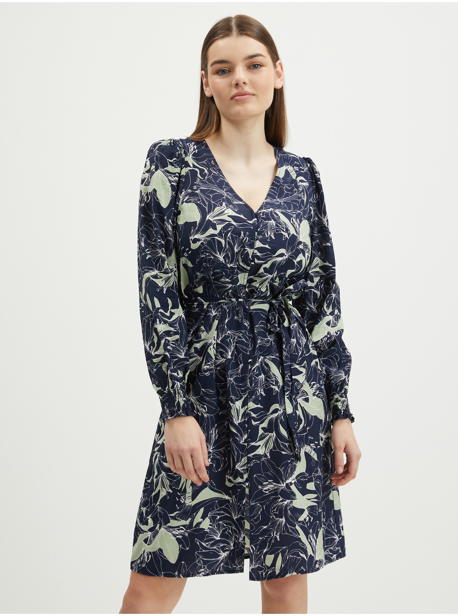 Tmavě modré dámské vzorované košilové šaty VERO MODA Abbi - Dámské