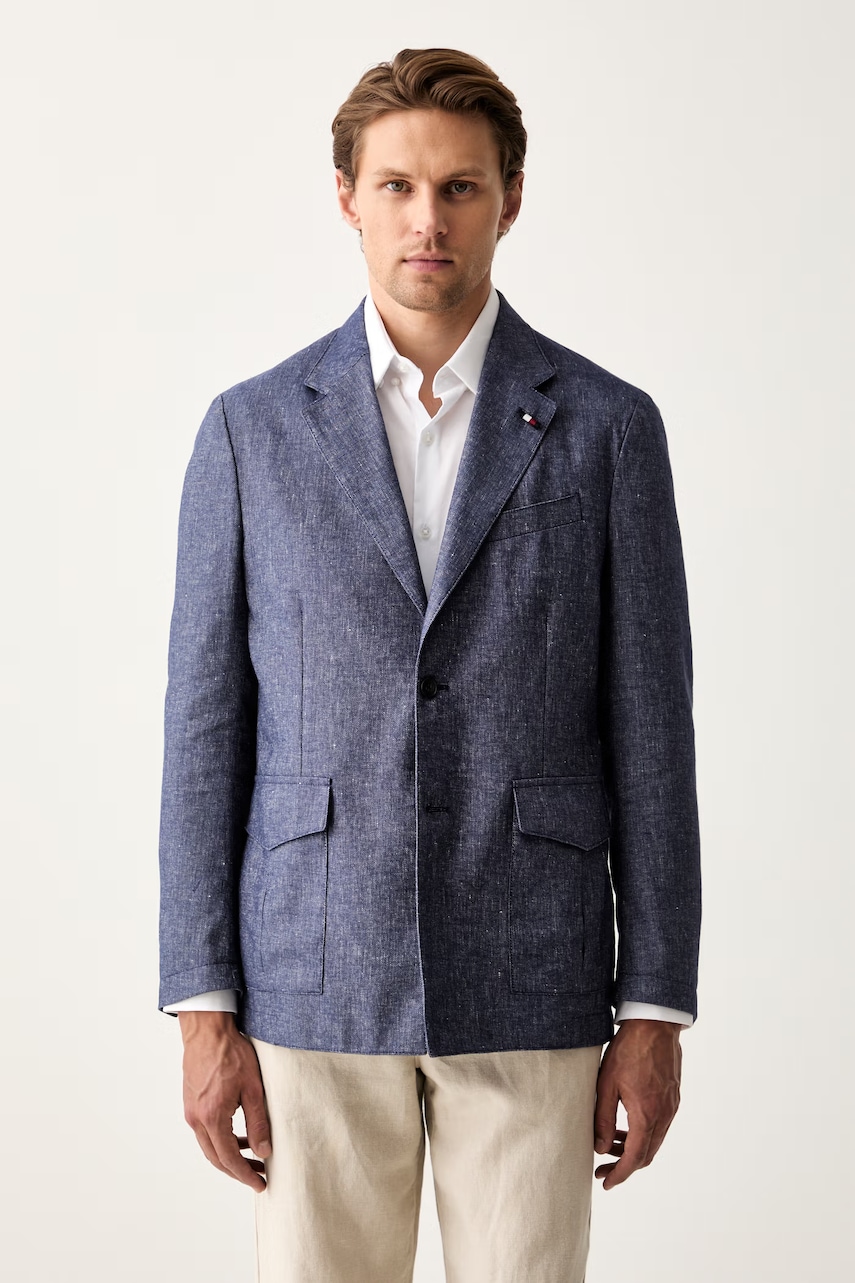Tommy Hilfiger  jednořadé sako pánské se lnem