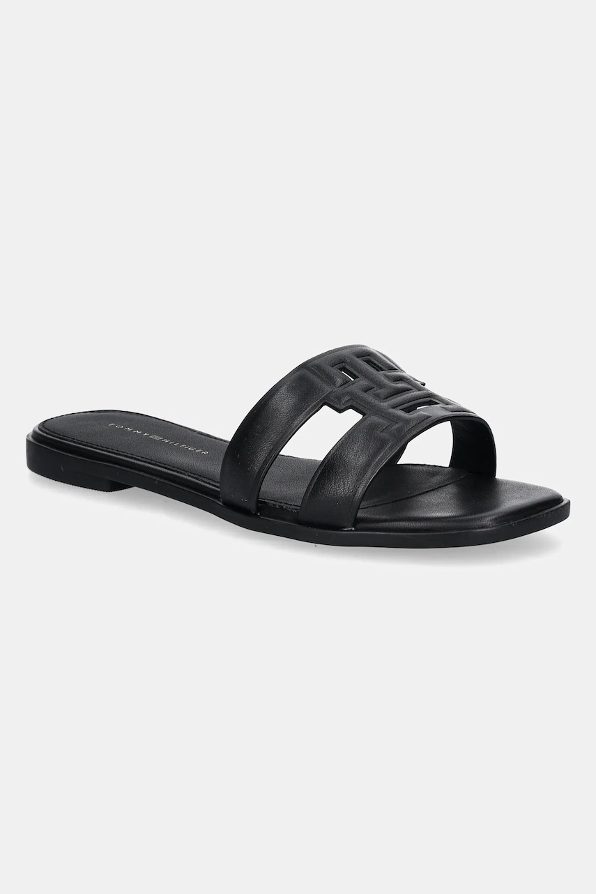 Tommy Hilfiger  pantofle na plochém podpatku dámské kožené TH LOGO STRAP MULE