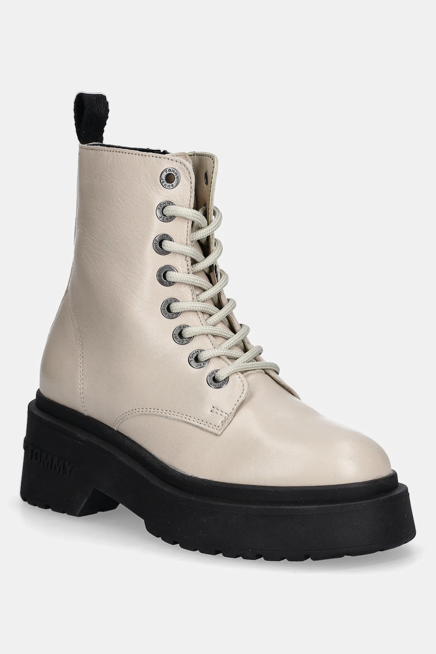 Tommy Jeans  Kožené workery  TJW CHUNKY SHINY LEATHER BOOT