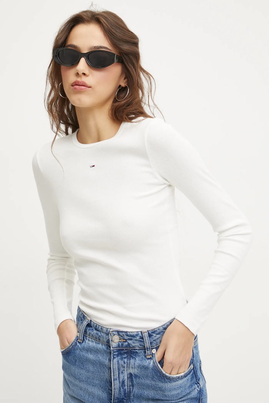 Tommy Jeans  tričko s dlouhým rukávem dámské bavlněné s elastanem