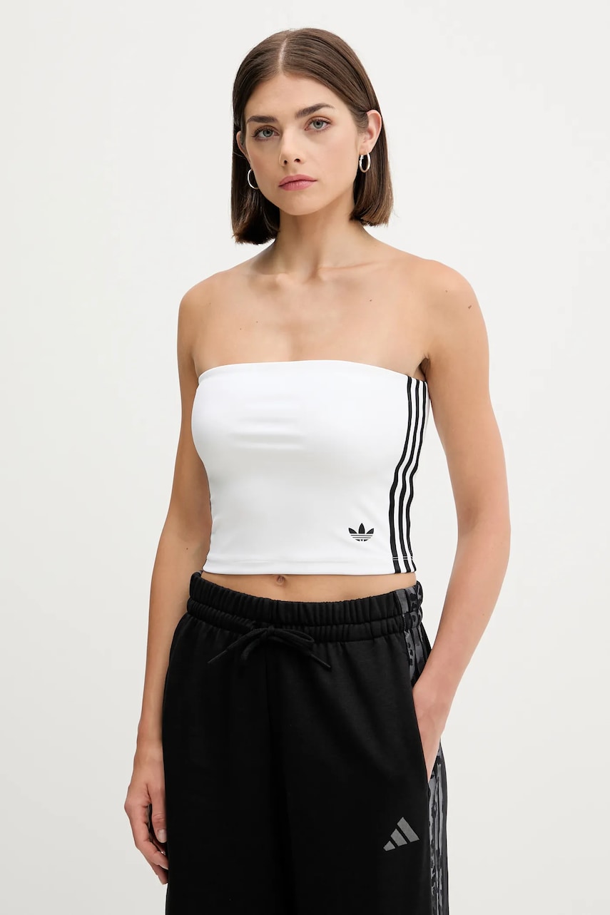 Top adidas Originals 3-Stripes bílá barva, odkrytá záda, JX7720