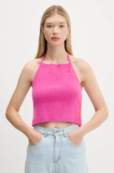 Top adidas Originals Fluffy Halter fialová barva, odkrytá záda, JW6002