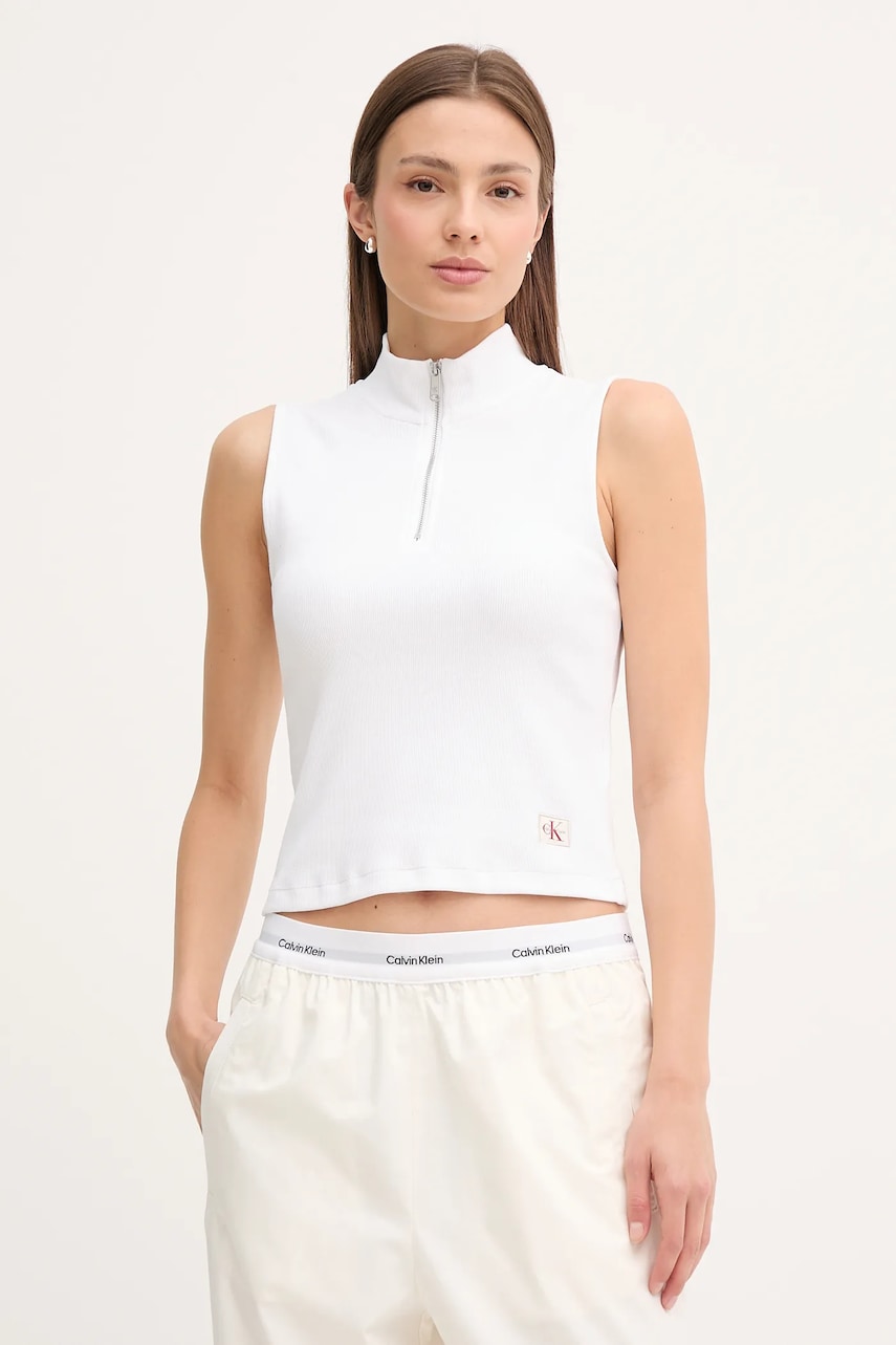 Top Calvin Klein Jeans bílá barva, s pologolfem, LV047C909G