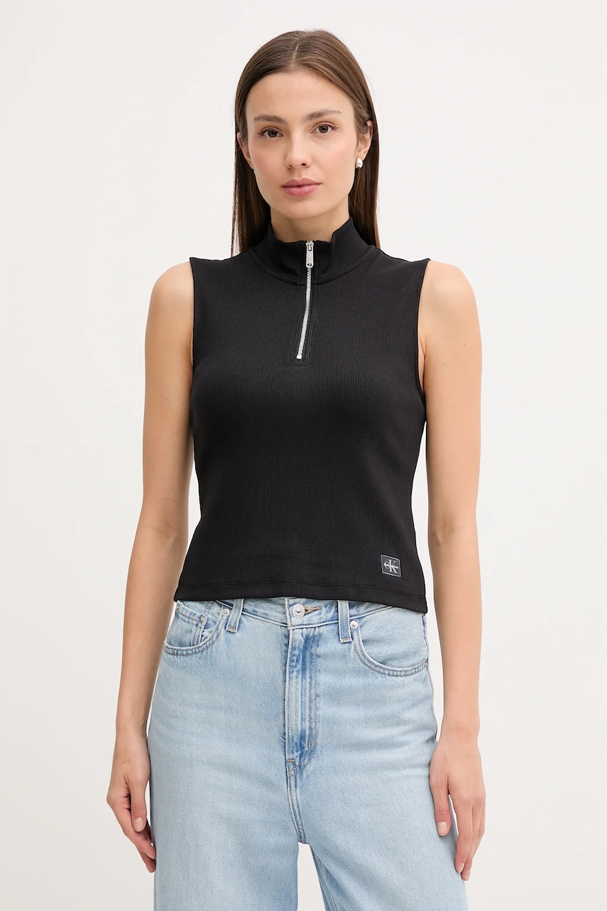 Top Calvin Klein Jeans černá barva, s pologolfem, LV047C909G