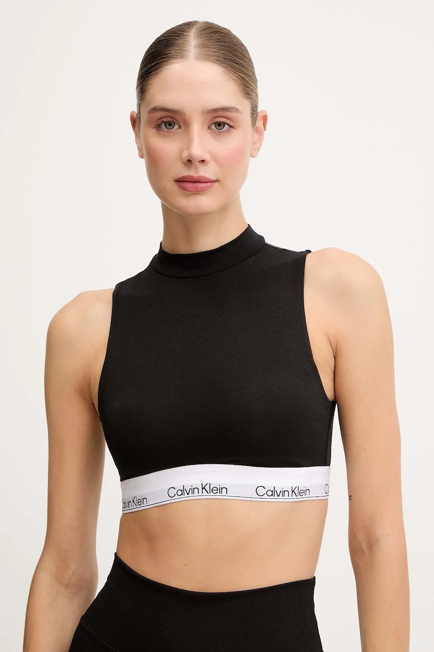Top Calvin Klein Underwear černá barva, s pologolfem, LV00QF8383