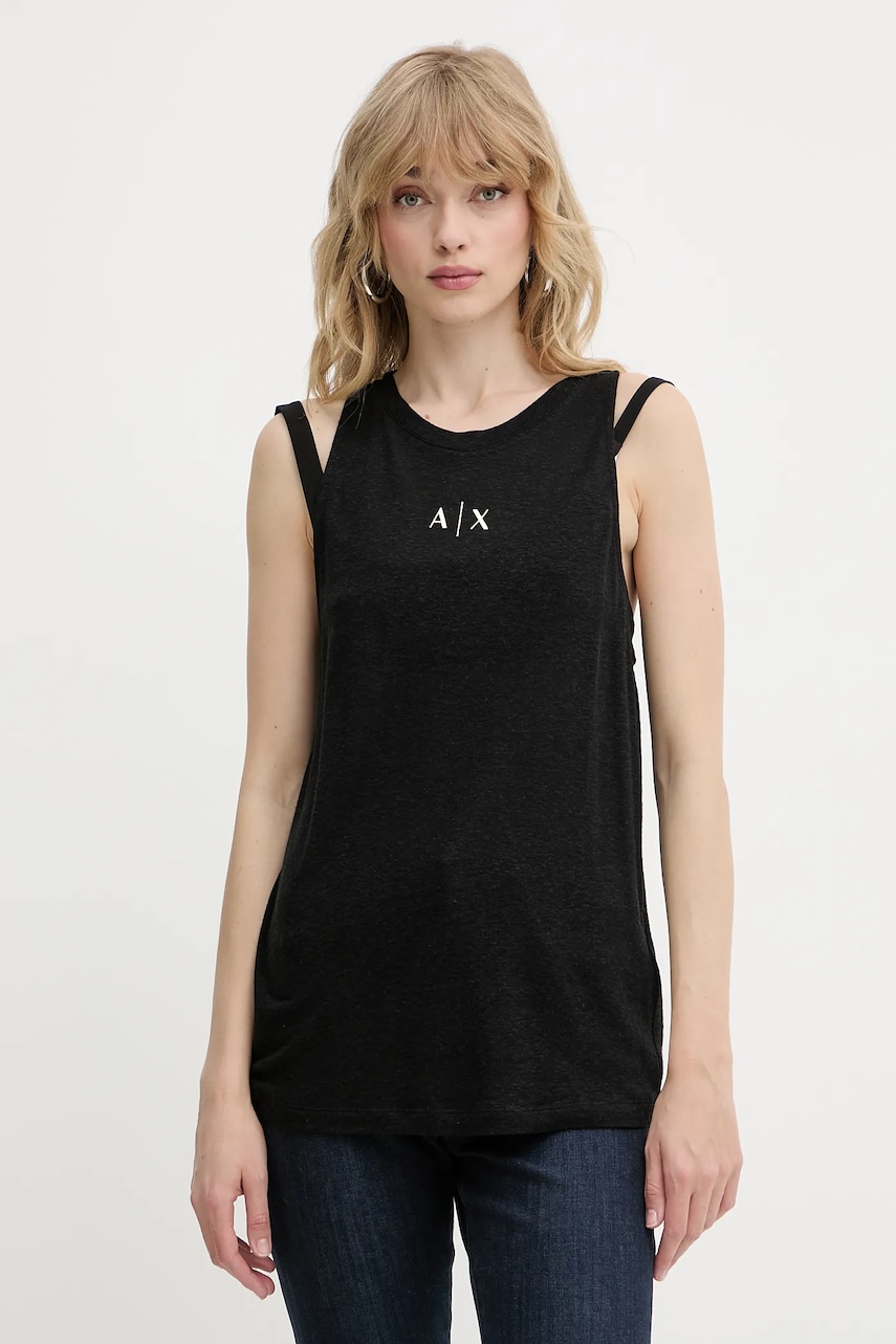Top s příměsí lnu Armani Exchange černá barva, XW000390 AF12899
