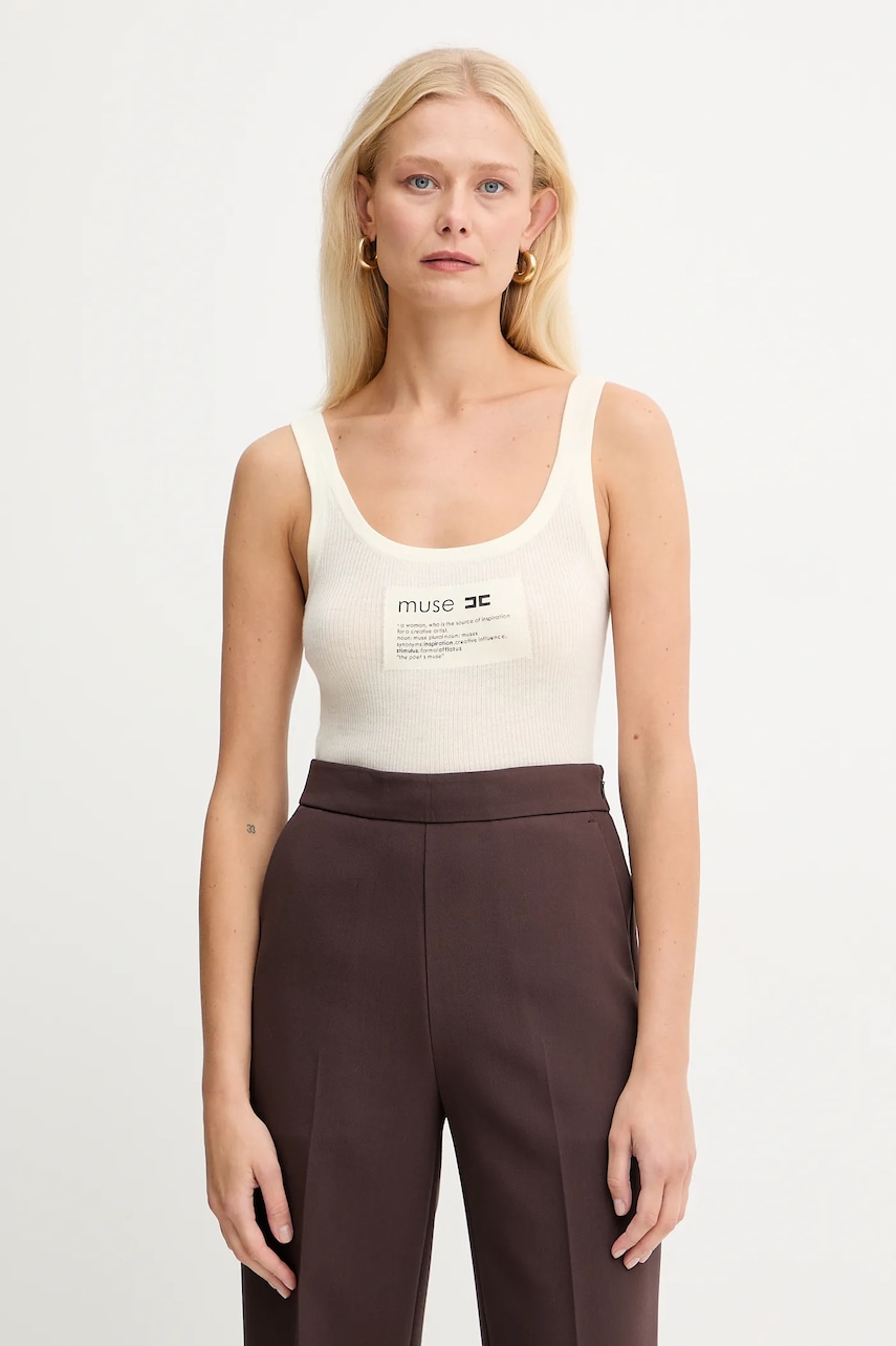 Top s příměsí vlny Elisabetta Franchi béžová barva, TK63B57E2