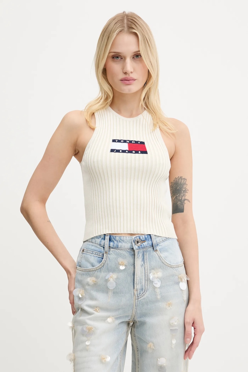 Top Tommy Jeans béžová barva, DW0DW20975