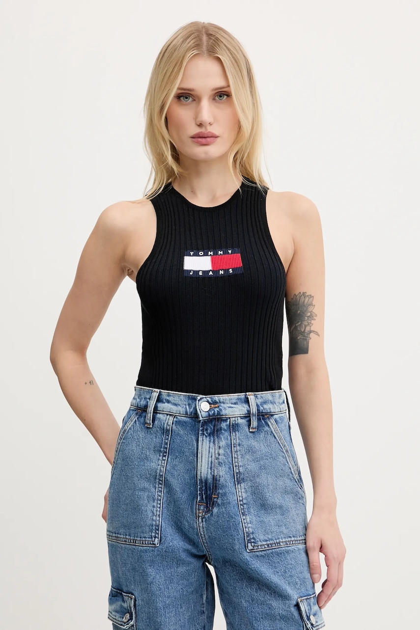 Top Tommy Jeans černá barva, DW0DW20975