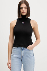 Top Tommy Jeans černá barva, s pologolfem, DW0DW21840