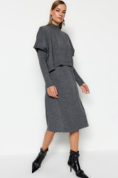 Trendyol Anthracite Midi Knitwear Super Wide Pattern Sweater Dress
