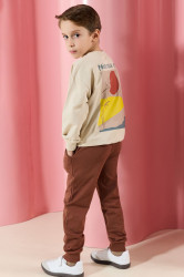 Trendyol Beige Boy Printed Knitted Bottom-Top Set