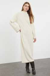 Trendyol Beige Sewing Detailed Long Knitwear Dress