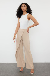 Trendyol Beige Wide Leg Woven Trousers with Cross Closure Detail