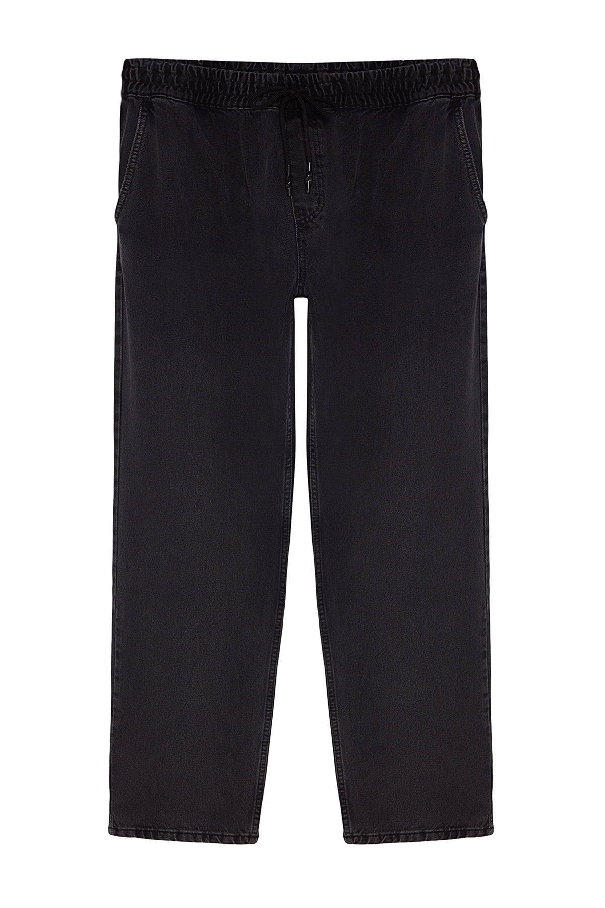 Trendyol Black 100% Cotton Regular Fit Elastic Waist Jeans Wide Jeans