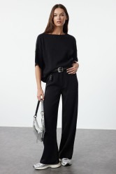 Trendyol Black Basic Three Quarter Sleeve Knitwear Bottom-Top Set