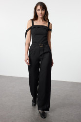 Trendyol Black Belt Detailed Wide Leg Wide Leg Fabric Trousers