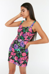 Trendyol Black Floral Pattern Strappy Woven Dress