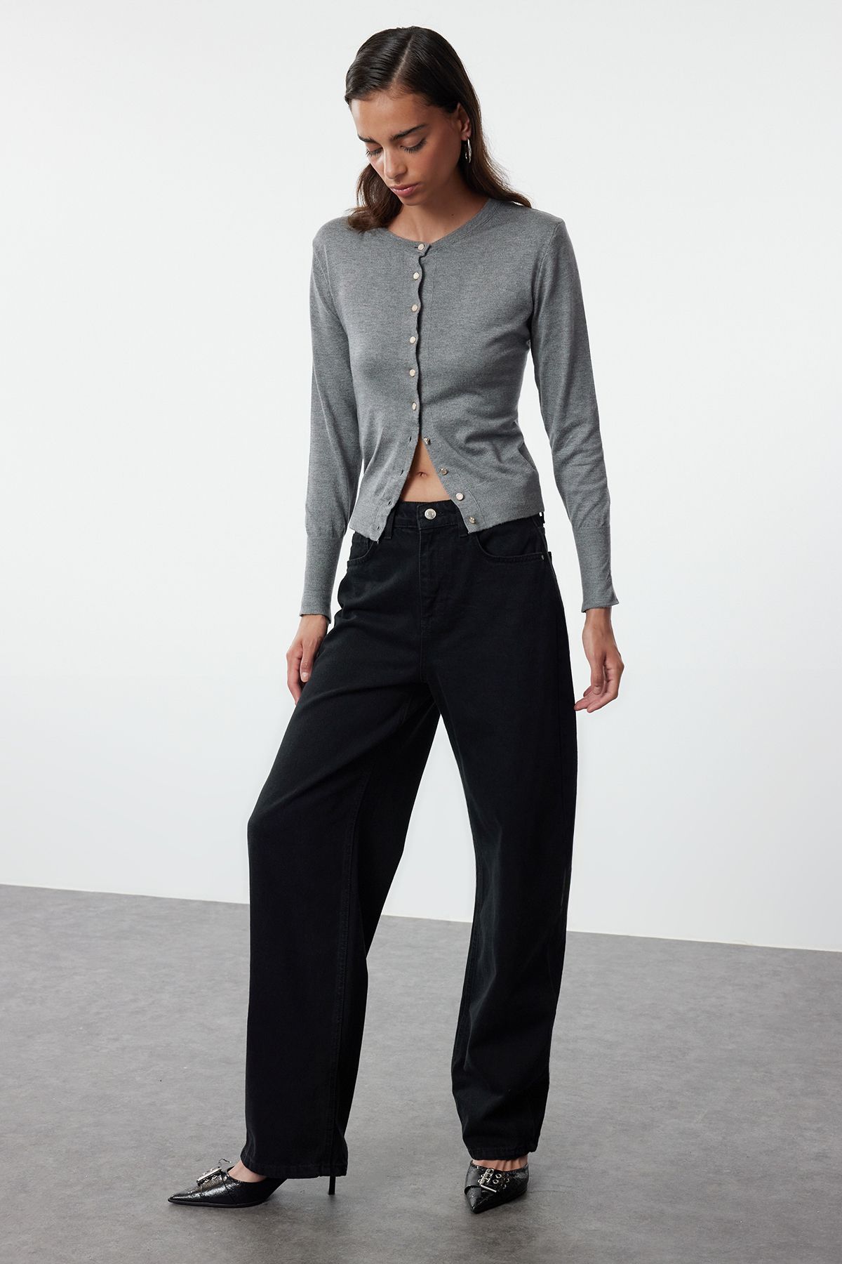 Trendyol Black High Waist Barrel Baggy Jeans