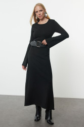 Trendyol Black Midi Knitwear Belted Dress