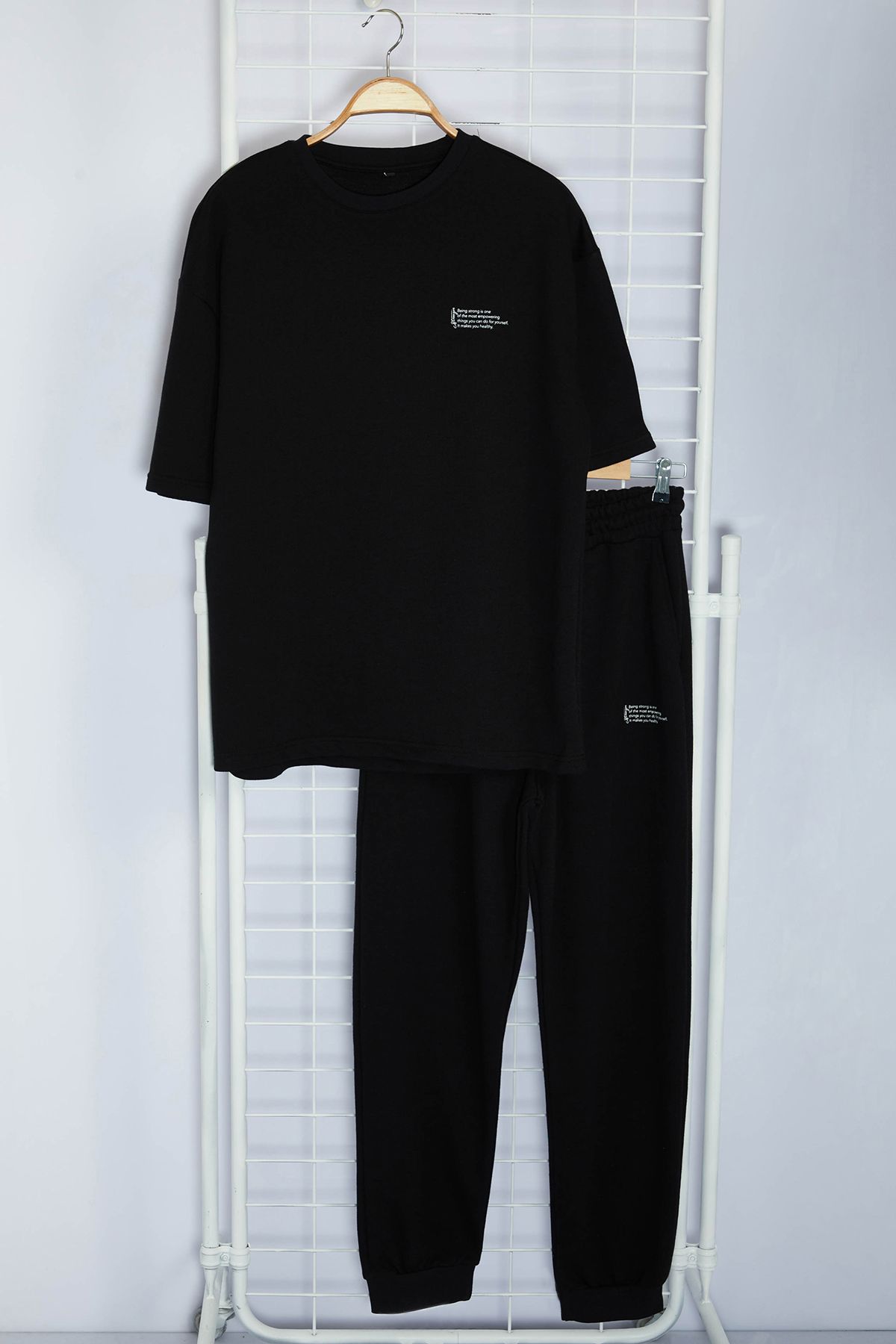Trendyol Black Oversize/Wide Cut Printed T-Shirt Tracksuit Bottom-Top Set