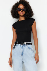 Trendyol Black Premium Viscose/Soft Fabric Fitted/Fits the Body Moon Sleeve Knitted Blouse