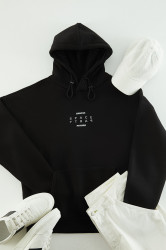 Trendyol Black Regular Fit Hooded Reflective Text Printed Sweatshirt