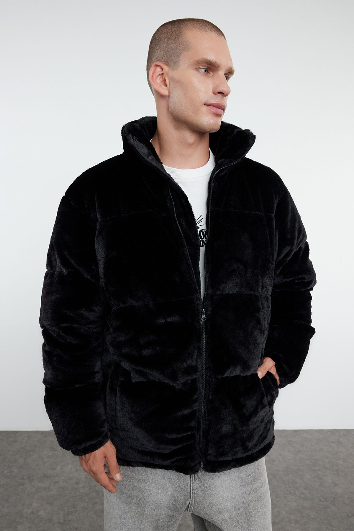 Trendyol Black Regular Fit Plush Fabric Lined Padded Winter Puffer Jacket