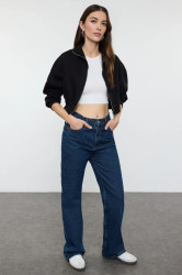 Trendyol Black Regular/Normal Cut Zippered Thick Polar Fleece Knitted Sweatshirt