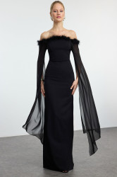 Trendyol Black Sleeve Detailed Otrish Long Elegant Evening Dress