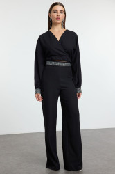 Trendyol Black Stone Print Detail Woven Bottom Top Set TPRSS25AU00004