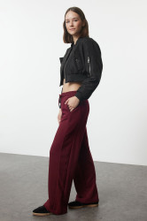 Trendyol Black Stripe Detailed Wide Leg High Waist Knitted Sweatpants