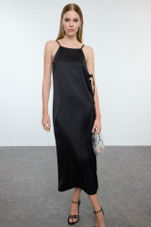 Trendyol Black Window/Cut Out Detailed Bow Satin Woven Elegant Evening Dress