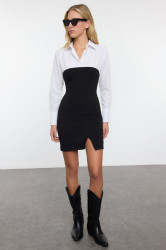 Trendyol Black Woven Garnish Color Block Bodycone/Fits Knit Dress