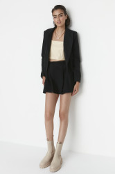 Trendyol Black Woven Pleated Skirt