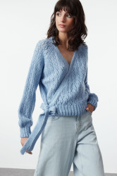 Trendyol Blue Soft Texture Openwork/Hole Detailed Knitwear Sweater