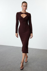 Trendyol Brown Fitted Knitted Chic Dress