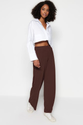 Trendyol Brown Wide Leg/Relaxed Cut High Waist Stretchy Trousers